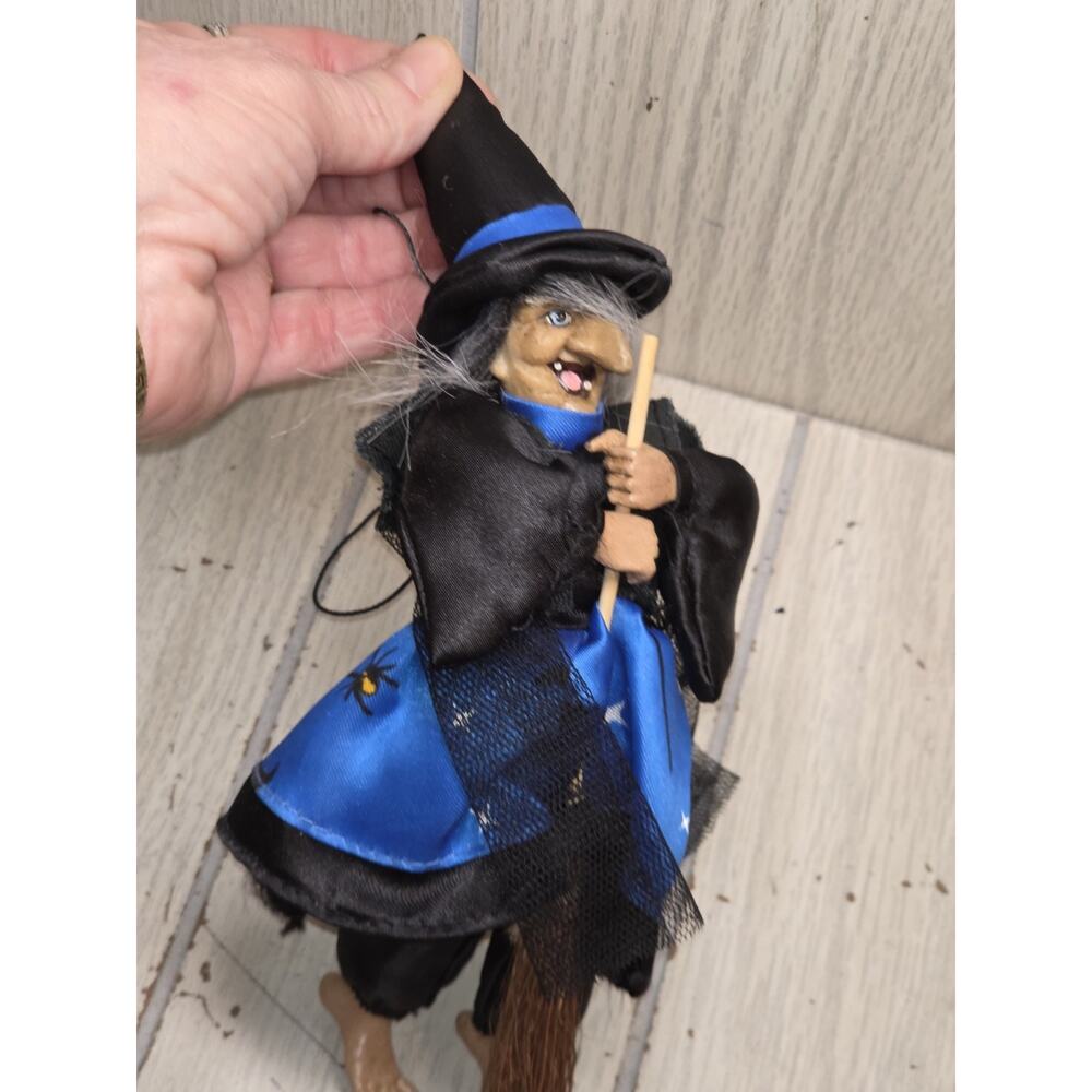 Vintage Kitchen Witch Flying Broom Hanging Halloween Decor Spooky Accent Gothic